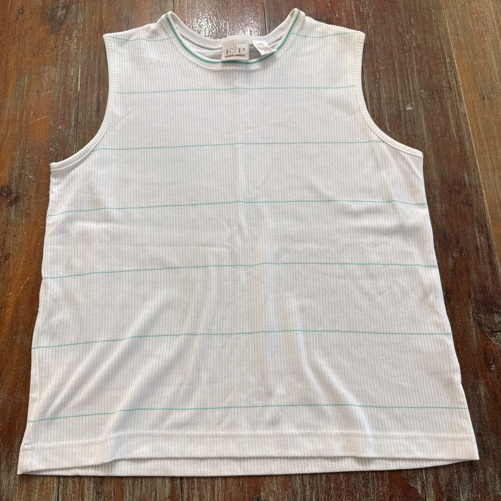 EP Pro White Ribbed Knit Mint Thin Striped Sleeveless Golf Tank Top - Size M